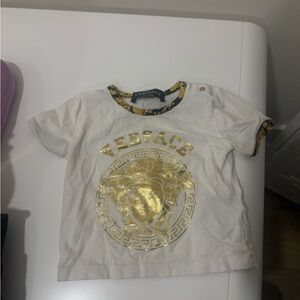 Versace Kids Tee in White with Gold Medusa